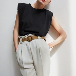 Zara | Pants \u0026 Jumpsuits | Zara Trousers With Raffia Belt | Poshmark